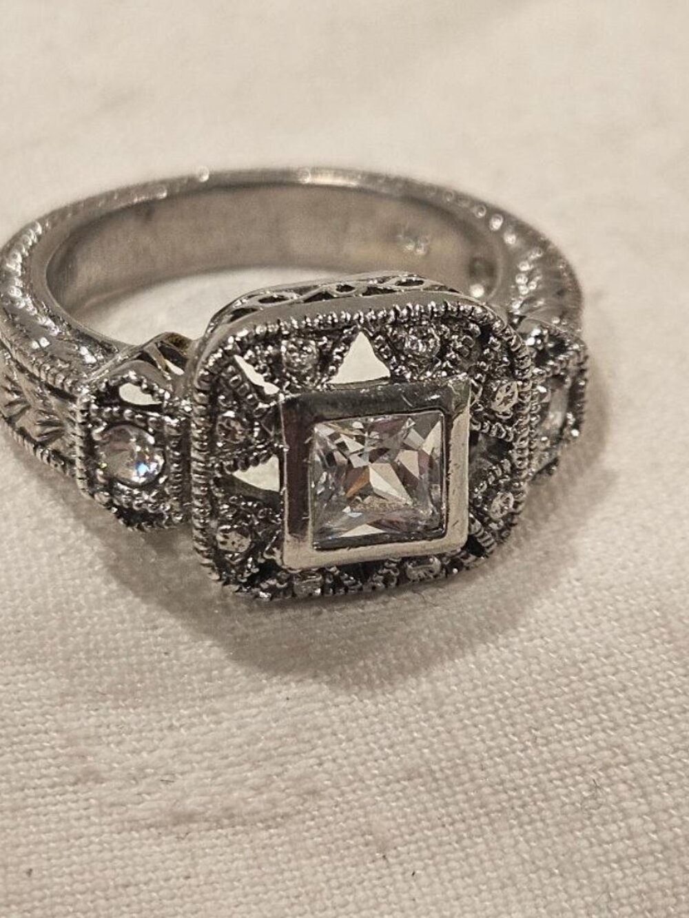 Heavy 7.9g DBJ Danny B. Sterling Silver Princess Cut CZ Halo Ring - 6.25